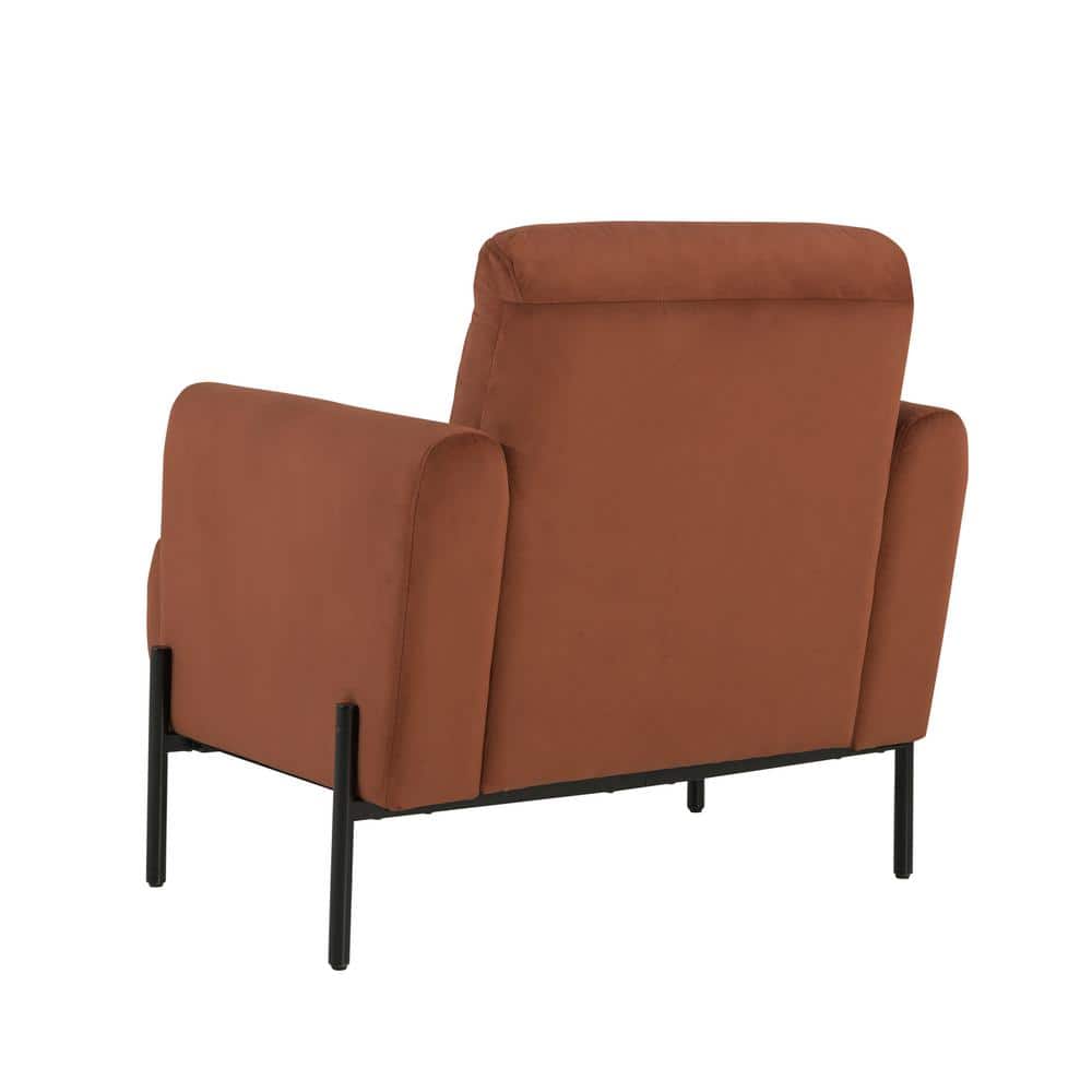 Rust Velvet Barrel Accent Chair with Black Wood Legs