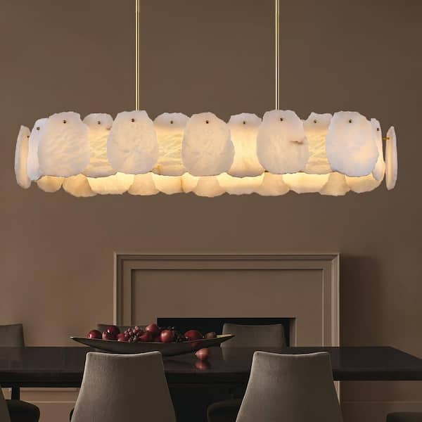 42.72 in. 1-Light Dimmable Integrated LED Brass Alabaster Chandelier, Luxury Oval Marble Kitchen Island Chandelier