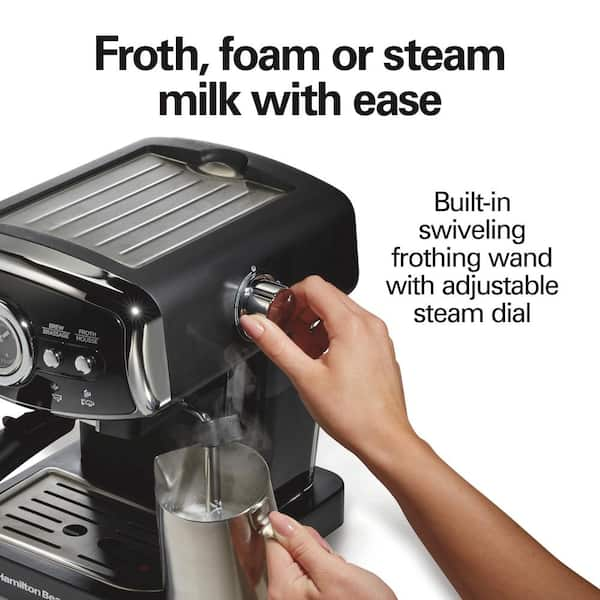 Hamilton Beach Slide & Lock Espresso Maker, 15 Bar Pump, Black with Chrome Accents, 40730