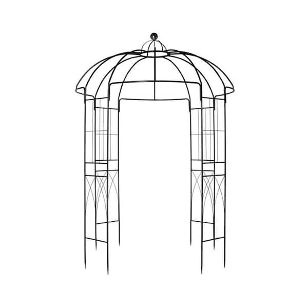 207 x 207 x 270 cm Courtyard Wrought Iron Gazebo Iron Arch Arbor Black