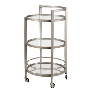 Hause Satin Nickel Bar Cart with Mirrored Shelf