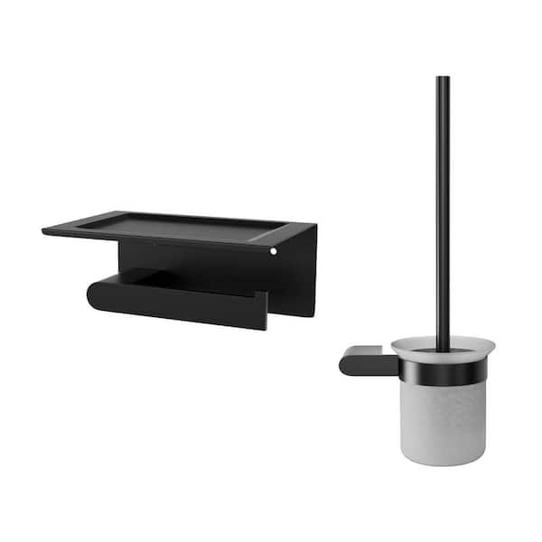 Bathroom Wall Mounted Toilet Paper Holder with Toilet Brush in Matte Black