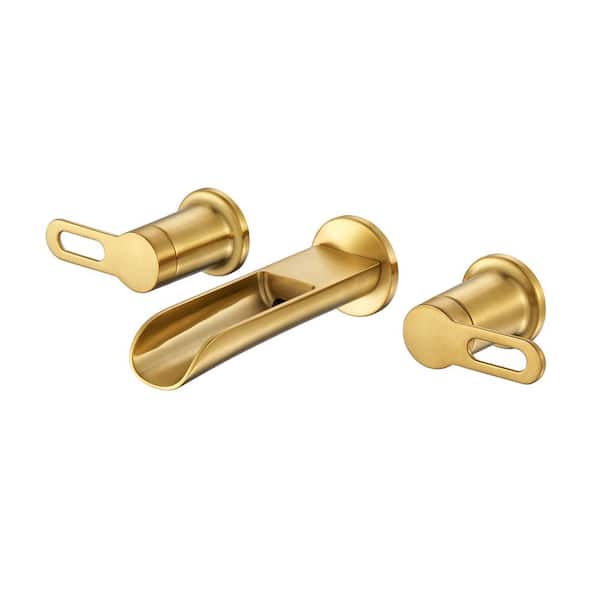 Vivid Fall 2-Handle Wall Mounted Bathroom Faucet with Valve in Brushed Gold