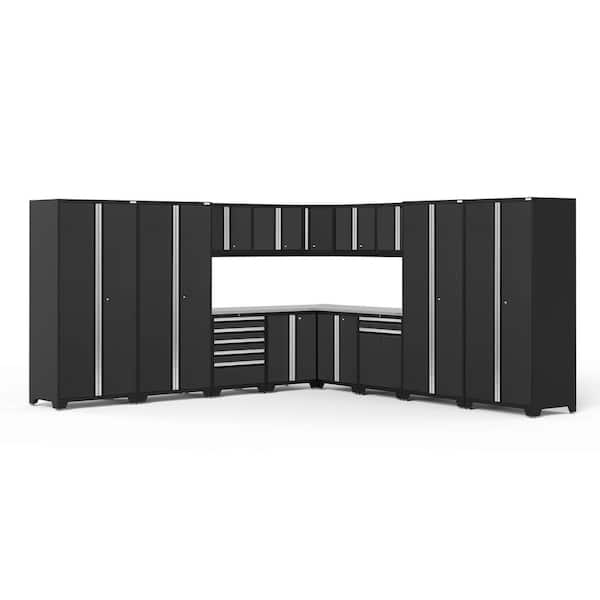 NewAge Products Pro Series 304 in. W x 84.75 in. H x 24 in. D 18-Gauge Welded Steel Garage Cabinet Set in Black (16-Piece)