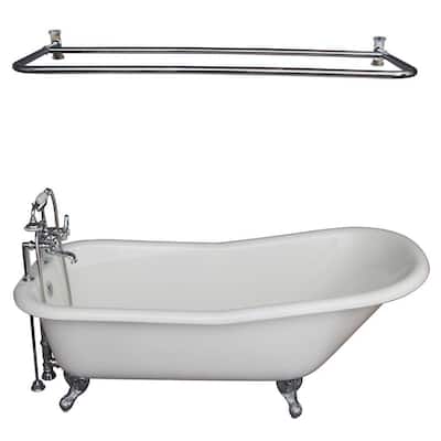 5 ft. Cast Iron Ball and Claw Feet Slipper Tub in White with Polished Chrome Accessories