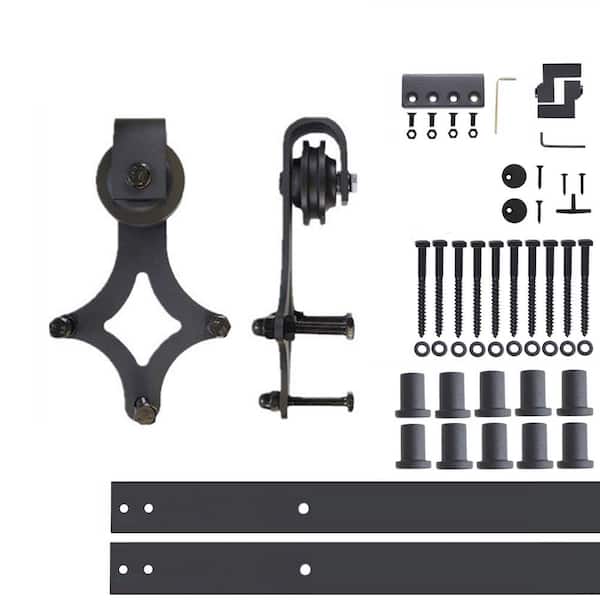 HOMACER 13 ft./156 in. Black Rustic Non-Bypass Sliding Barn Door Hardware Kit Diamond Design Roller for Single Door