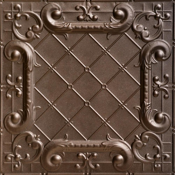 FROM PLAIN TO BEAUTIFUL IN HOURS Romeo, Romeo Bronze 2 ft. x 2 ft. Decorative Tin Style Lay-in Ceiling Tile (48 sq. ft./Case)