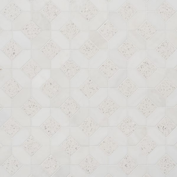 Lupa Diamond Salt White 12 in. x 12 in. Polished Marble and Terrazzo Mosaic Floor and Wall Tile (1 Sq. Ft./Each)