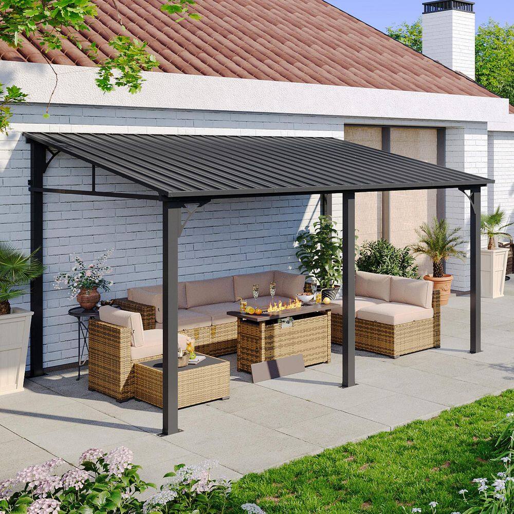 14 ft. x 10 ft. Patio Covers with Metal Roof Wall-Mount Gazebo Pergola price history on PriceWatchPro