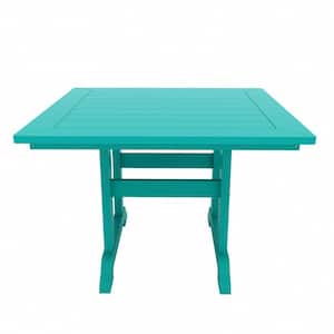 Hayes 43 in. All Weather HDPE Plastic Square Outdoor Dining Trestle Table with Umbrella Hole in Turquoise