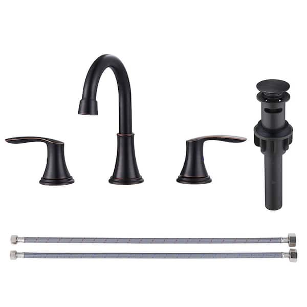 8 in. Widespread Bathroom 2-Handle 3 Holes Faucet with Pop-Up Drain Assembly in Oil Rubbed Bronze
