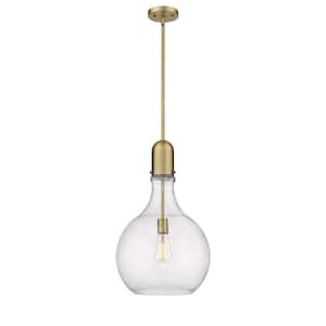 Amherst 1-Light Brushed Brass Shaded Pendant Light with Seedy Glass Shade