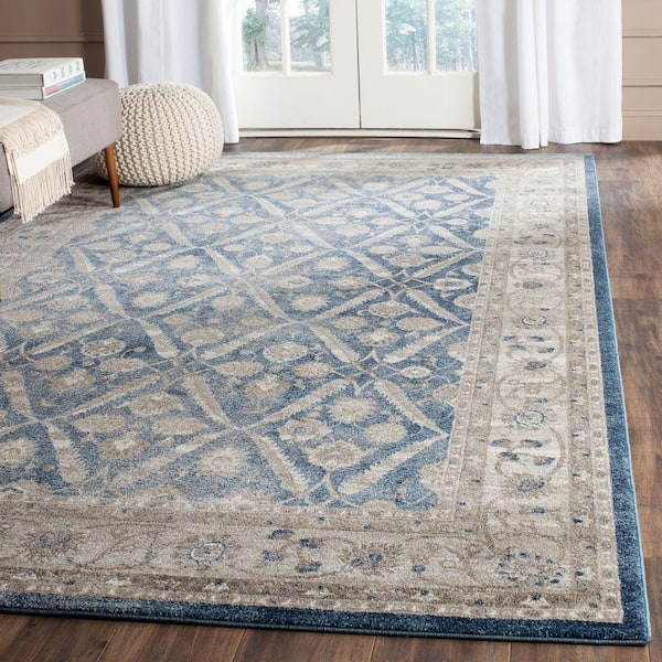 Sofia Blue/Beige 5 ft. x 8 ft. Border Area Rug
