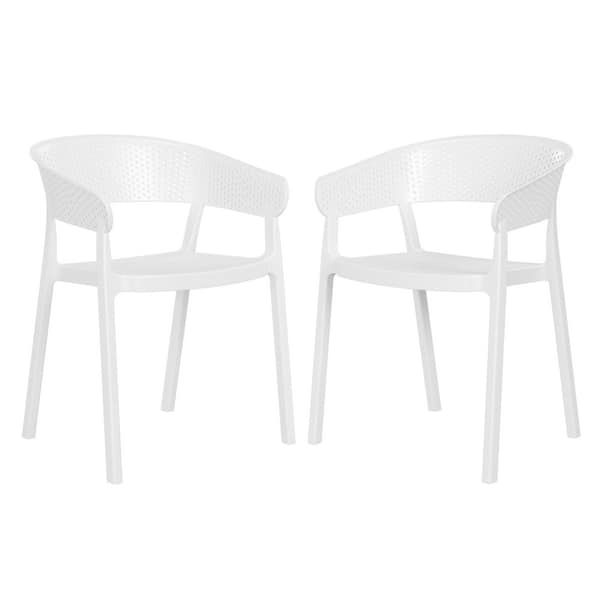 Frond and Form Outdoor Patio Poly Plastic Stacking Curved Back Dining Armchair (Set of 2), White