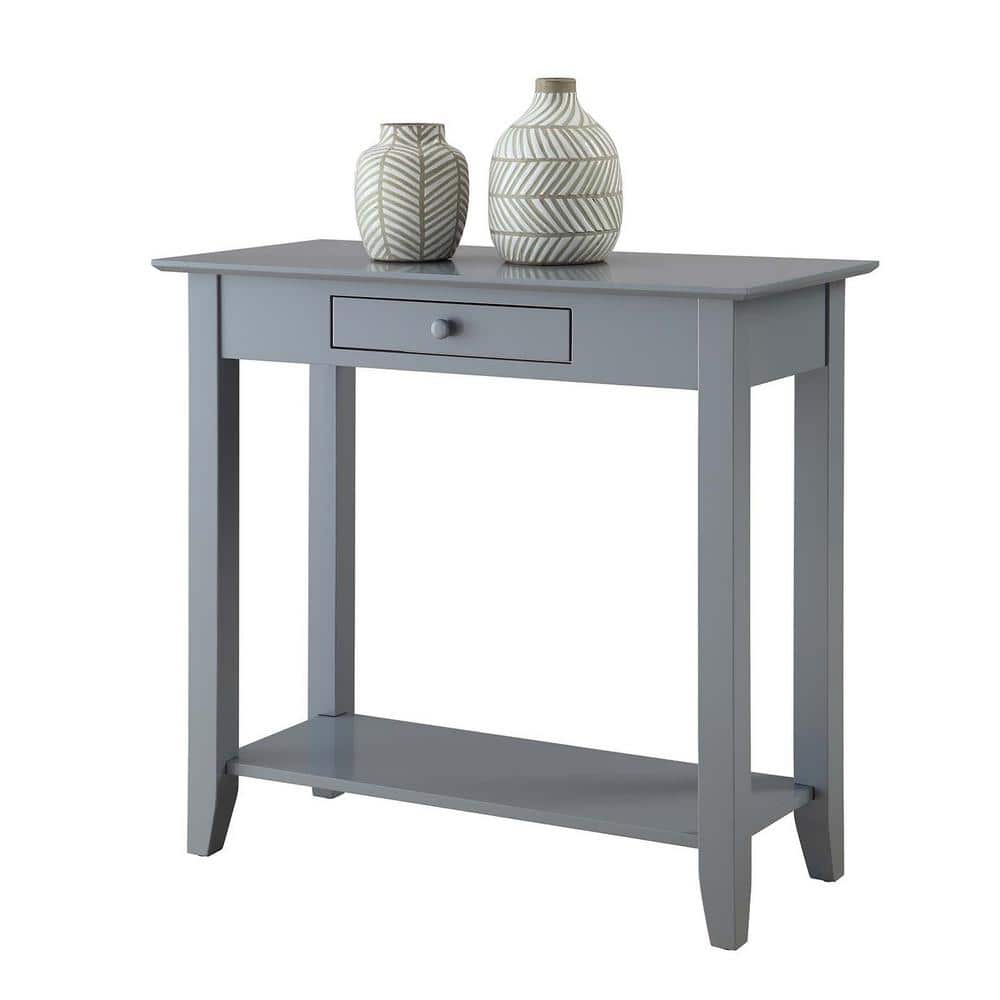 Gray Wood Hall Table with Drawer and Shelf