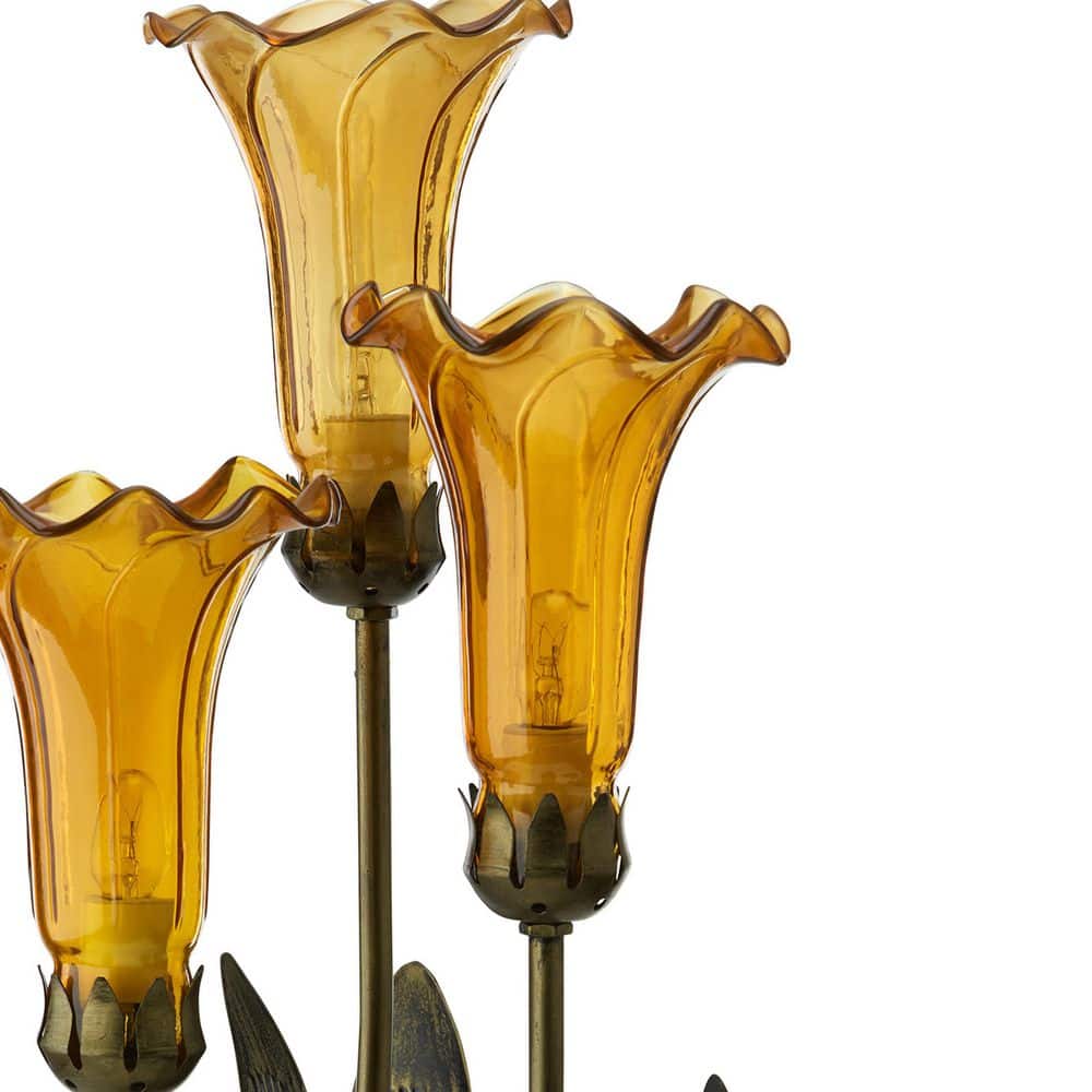 21.5" Amber Glass and Bronze Lily Table Lamp Set