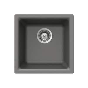 Quartz tone 16 in. Slate Granite Composite Dual Mount Topmount or Undermount Single Bowl Bar Sink - E-100 SLATE