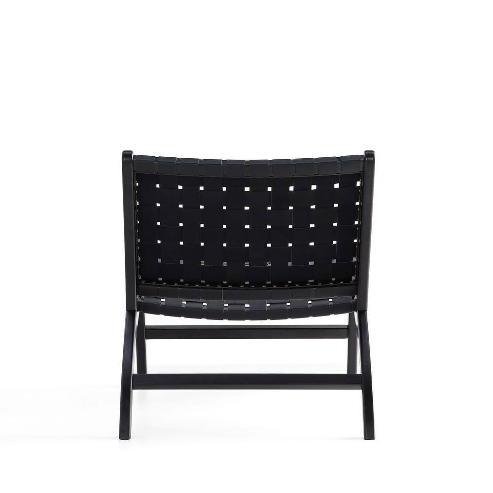 Manhattan Comfort Black Faux Leather Woven Slipper Chair