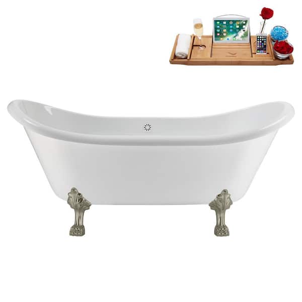 Streamline 71 in. x 31 in. Acrylic Clawfoot Soaking Bathtub in Glossy White with Glossy White Drain and Brushed Nickel Clawfeet