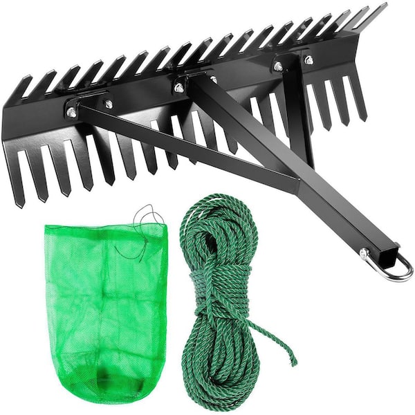 VEVOR Pond Rake 24 in. Aquatic Weed Rake Double Sided Lake Weed Cutter Weed Rakes Tool for Pond Landscaping with 66 ft. Rope