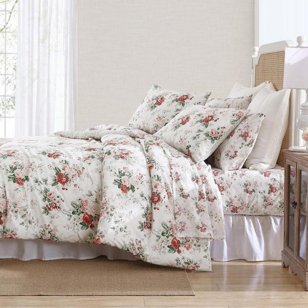 Laura Ashley Ashfield 2-Piece Red Flannel Cotton Twin Comforter