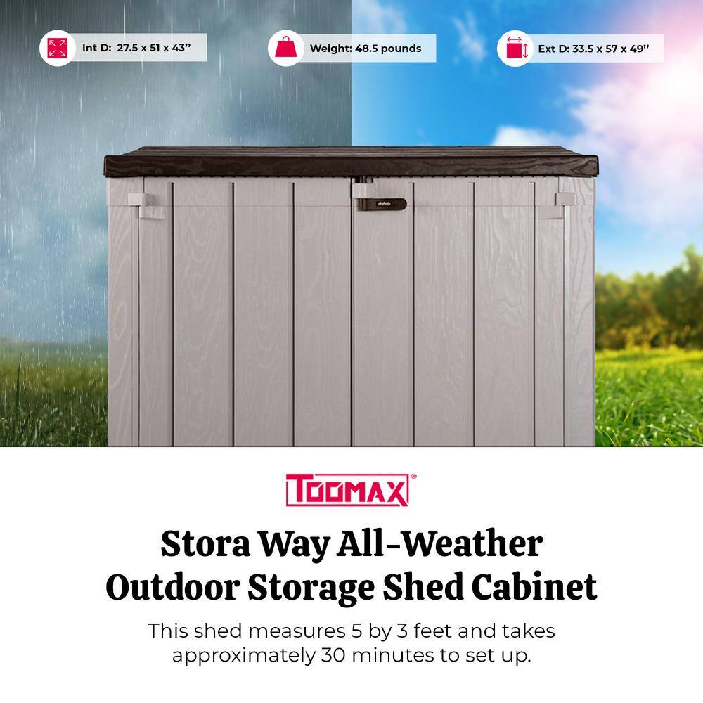 Taupe Gray and Brown Lockable Plastic Storage Shed with Wheels
