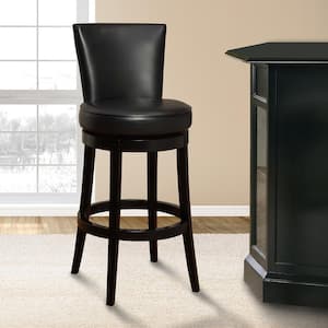 Boston 30 in. Black Bonded Leather and Black Wood Finish Swivel Bar Stool