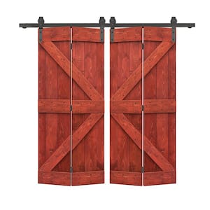 40 in. x 84 in. K Series Cherry Red Stained DIY Wood Double Bi-Fold Barn Doors with Sliding Hardware Kit