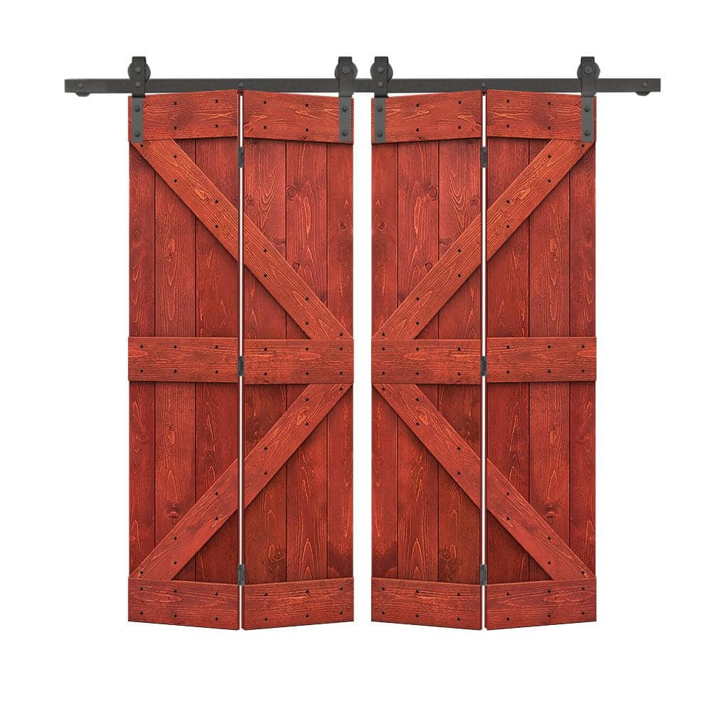 68 in. x 80 in. K Series Solid Core Cherry Red Stained DIY Wood Double Bi-fold Doors with Sliding Hardware Kit price history on PriceWatchPro