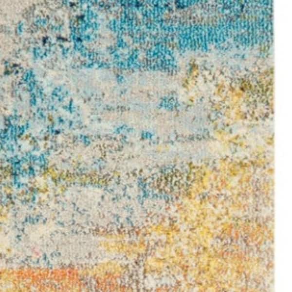 2 X 10 Blue Abstract Washable Area Rug Runner Rug