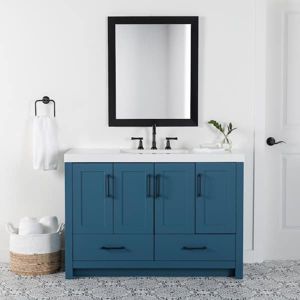 Home Decorators Collection Radien 49 in. W x 19 in. D x 34 in. H Double Sink Bath Vanity in Admiral Blue with White Cultured Marble Top