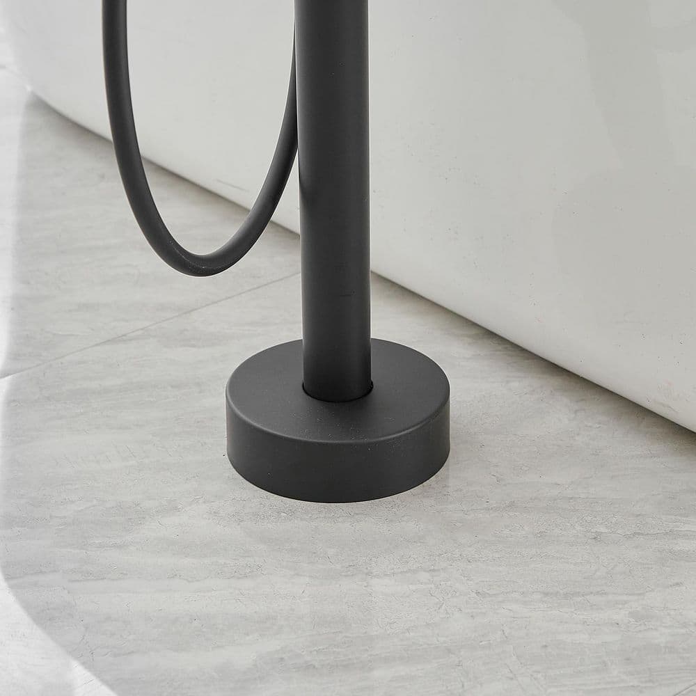 Matte Black Freestanding Floor Tub Faucet with Hand Shower
