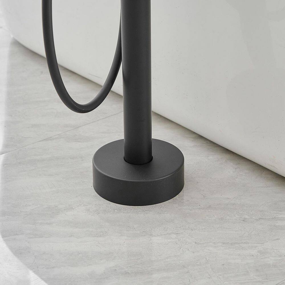 Matte Black Freestanding Floor Tub Faucet with Hand Shower