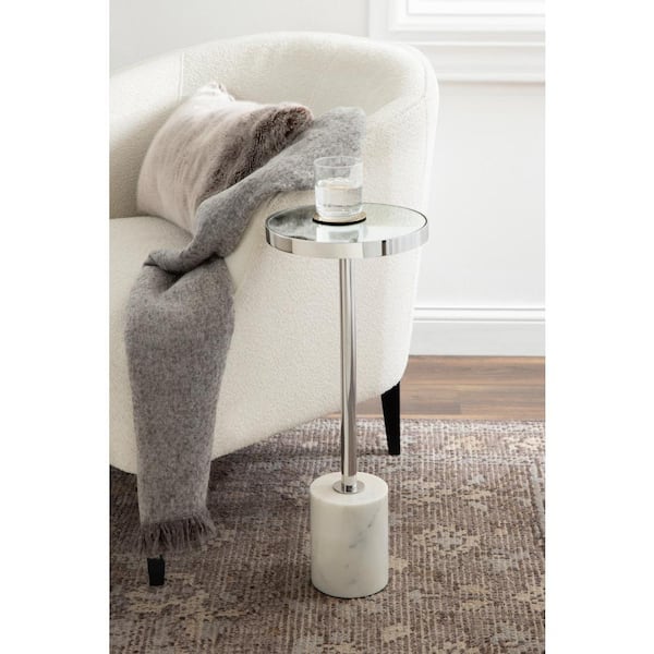 Kate and Laurel Hescott 10 in. Silver Round Mirror End Table