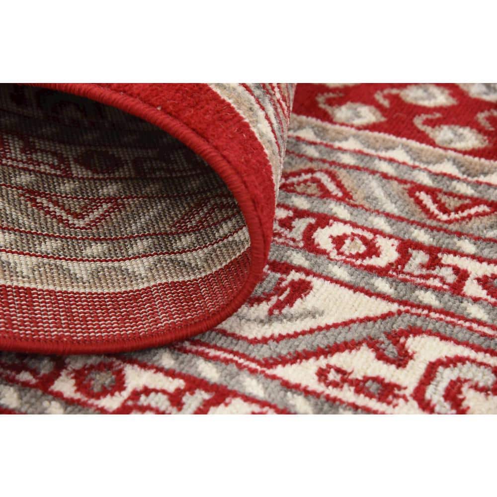 Red and Ivory Rectangular Synthetic Woven Area Rug