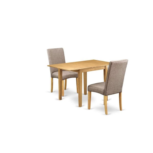 East West Furniture 3-Piece Natural Brown Oak Finish Solid Wood Top Dining Table Set