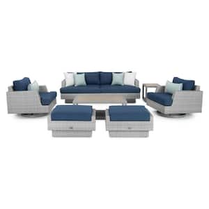 Portofino Comfort Gray 7-Piece Aluminum Patio Conversation Seating Set with Sunbrella Laguna Blue Cushions