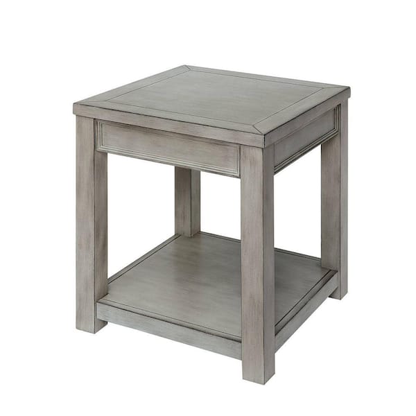 Benjara 22 in. W Antique White Transitional Style Small Square End Table with Open Shelf