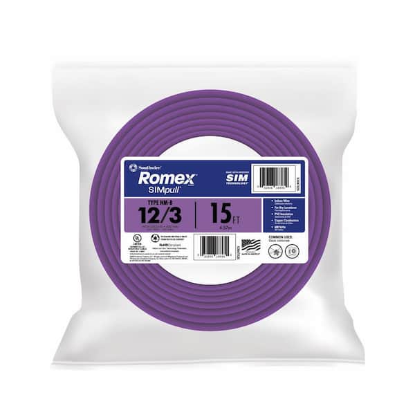 Southwire 15 ft. 12/3 Solid Romex SIMpull CU NM-B W/G Wire Purple Coil