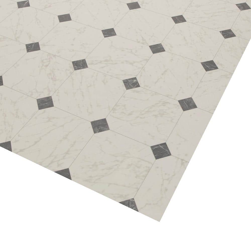 Buy Black and White Marble Paver Residential Vinyl Sheet Flooring 12ft