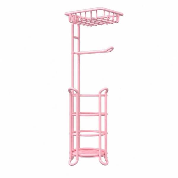 Freestanding Pink Toilet Paper Holder Stand for Bathroom Storage Holds with a top Shelf for phone or baby wipes