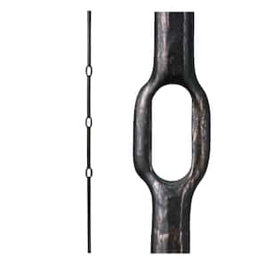 Oil Rubbed Bronze 3.1.2 Round Hammered Three Ring Solid Iron Baluster for Staircase Remodel