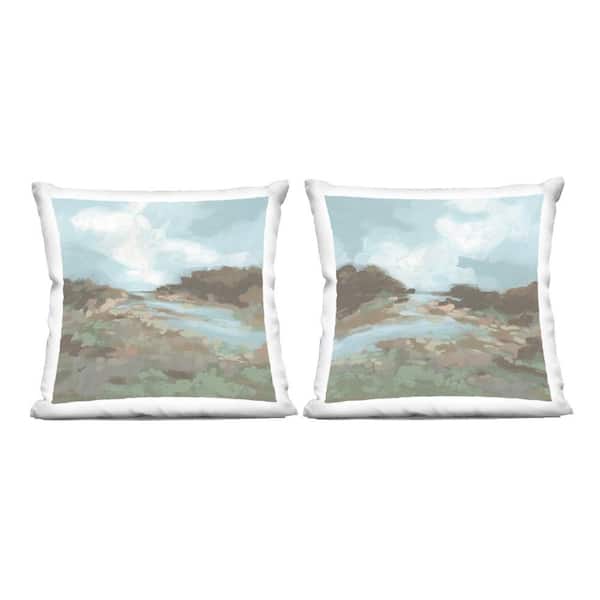 Stupell Industries Winding River Landscape Scene Green Print Polyester 18 in. X 18in. Throw Pillow, Set of 2