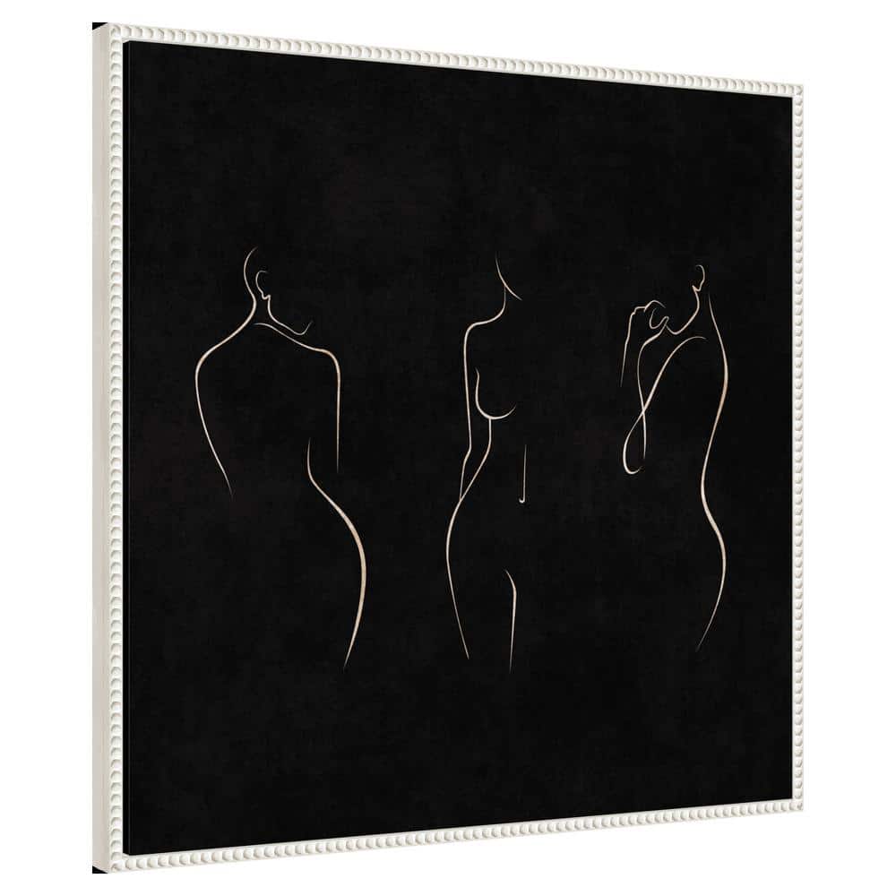 30" x 30" Black and White Canvas Framed Abstract Art with Beaded Perimeter