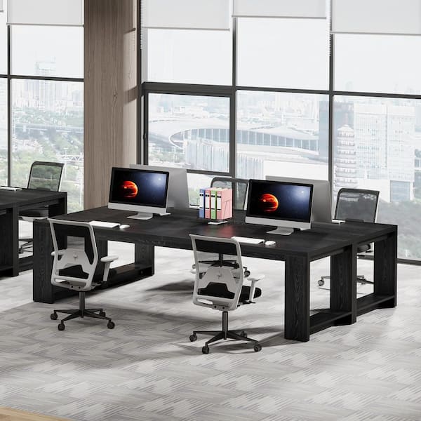 Perry 87 in. Rectangle Black Double Executive Table Computer Desk, Large Long Writing Table Study Desks for 2