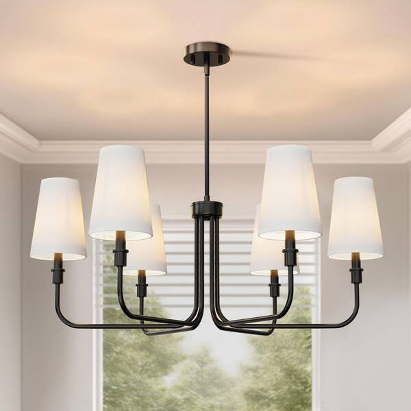 Briignite 34 in. 6-Light Black Linear Chandelier with Drum