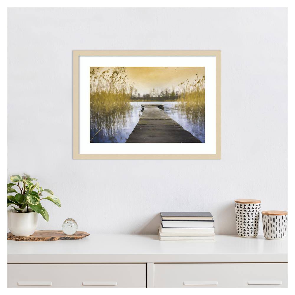Kim Curinga Marsh Jetty Natural Wood Framed Print