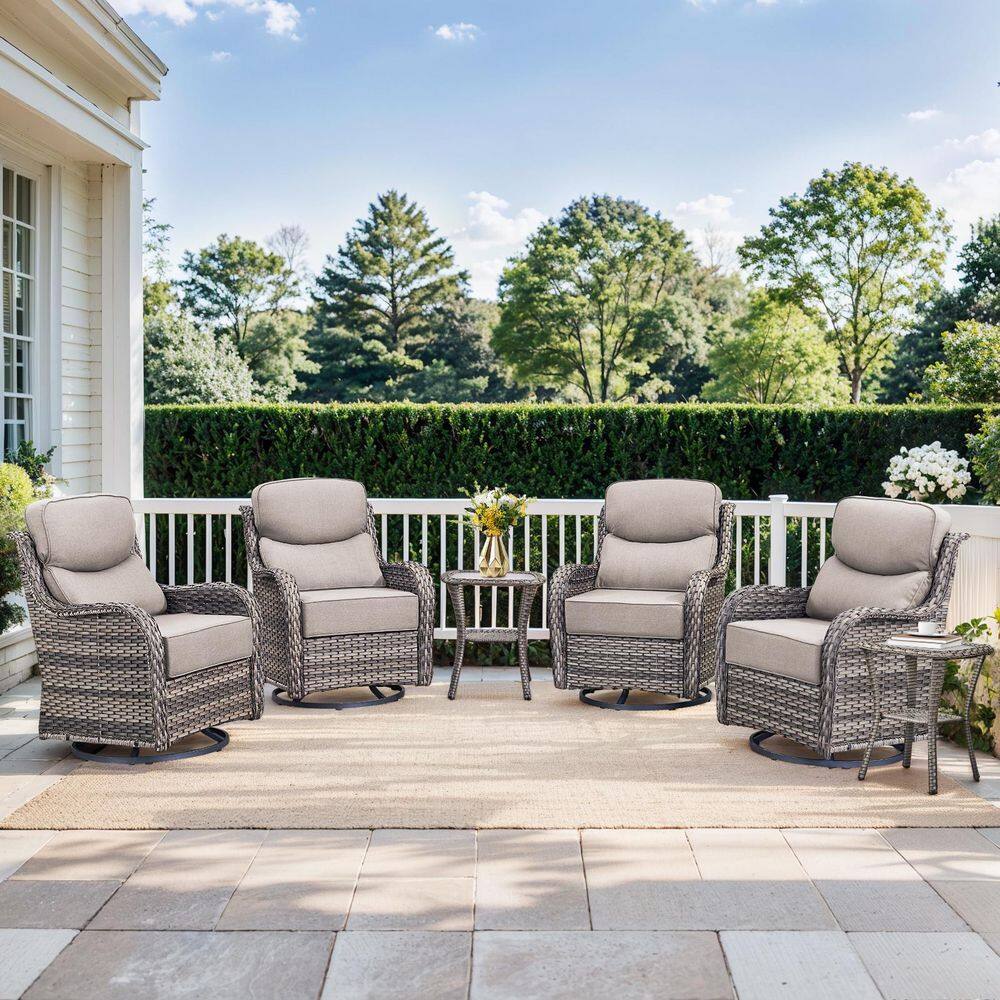 NovaSwivel 6-Piece Gray Wicker Patio Conversation Set Outdoor Swivel Glider Chair with 6 in. Thick Beige Cushions price history on PriceWatchPro