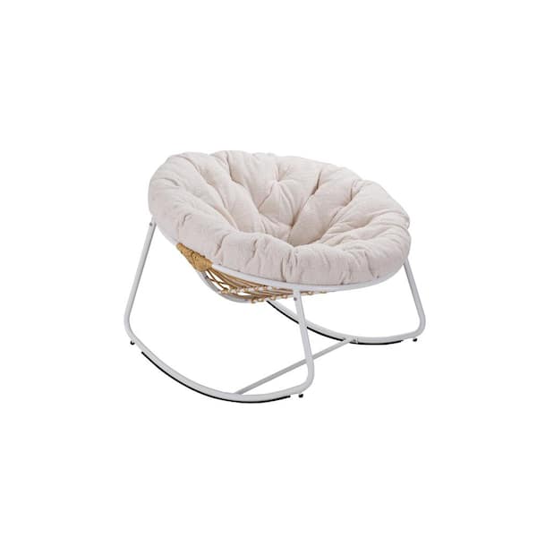 Cesicia 450 lbs. Capacity Metal Outdoor Rocking Chair with Beige Cushion