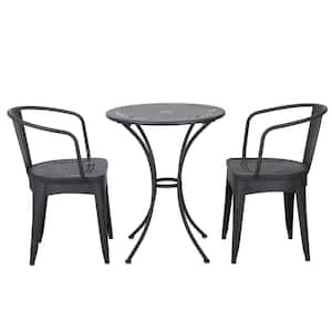 3-Piece Metal Outdoor Bistro Set, A Table and 2 Chairs, Classic Design for Patio, Garden, Backyard, Black